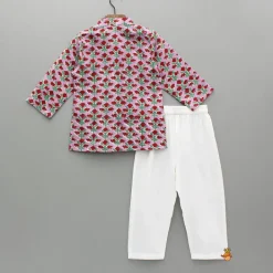 New Pink Cotton Floral Kurta With White Pyjama BOY Indian Ethnic Wear | Ethnic Sets