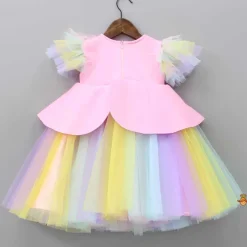 Clearance Pink Dress With Multicolour Net and Unicorn Beaded Brooch Dresses & Sets | Dresses