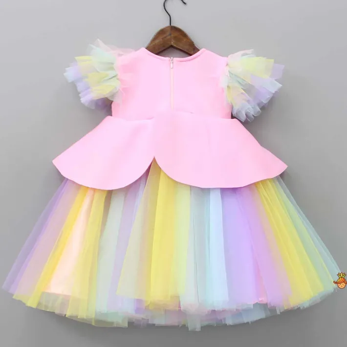 Clearance Pink Dress With Multicolour Net and Unicorn Beaded Brooch Dresses & Sets | Dresses
