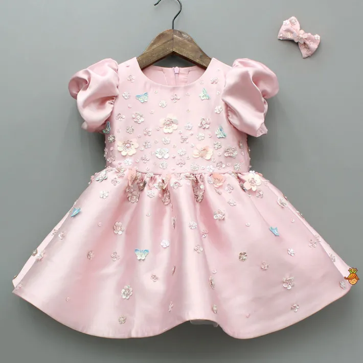 Discount Pink Embellished Dress With Detachable Bow and Matching Hairclip Dresses & Sets | Dresses