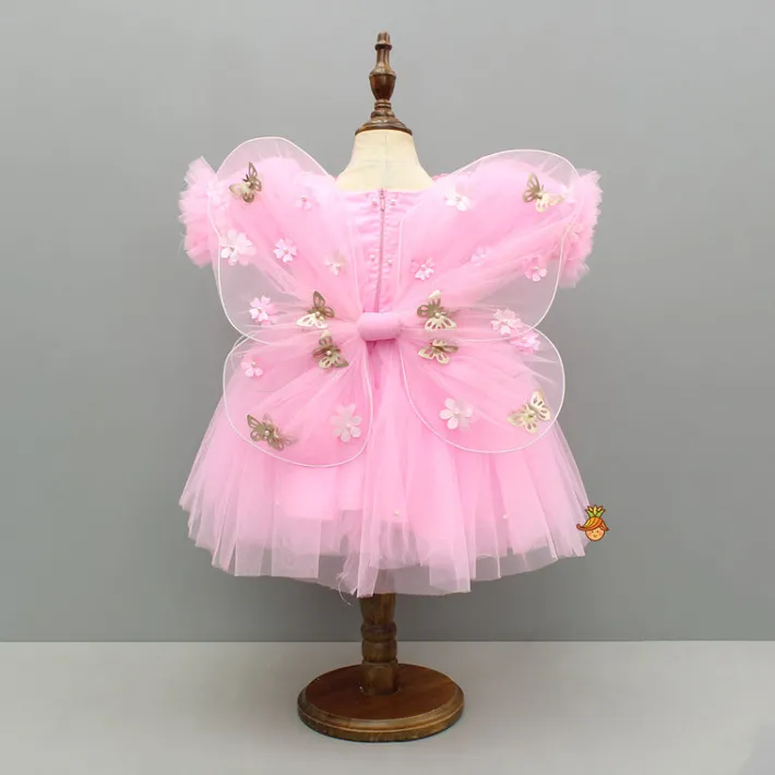 Discount Pink Embellished Dress With Butterfly Wings And Swirled Bow Hairclip Dresses & Sets | Dresses