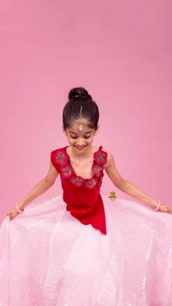Hot Pink Embellished Velvet Top And Lehenga With Dupatta Ethnic Wear | Lehengas & Ghagras