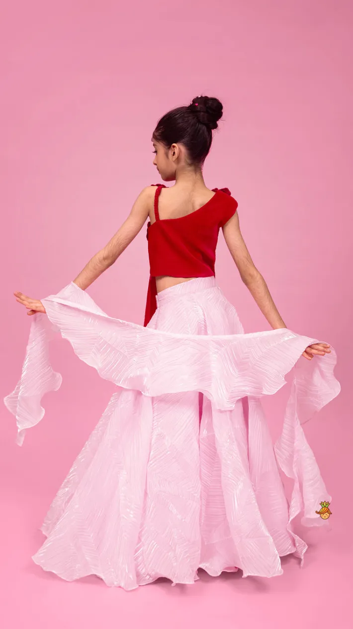 Hot Pink Embellished Velvet Top And Lehenga With Dupatta Ethnic Wear | Lehengas & Ghagras