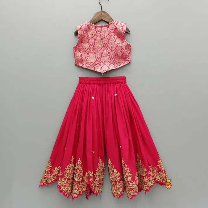 New Pink Embelllished Top And Embroidered Palazzo With Dupatta Ethnic Wear | Palazzos & Shararas