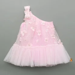 Fashion Pink Embroidered And Artificial Butterflies Embellished Dress Dresses & Sets | Dresses