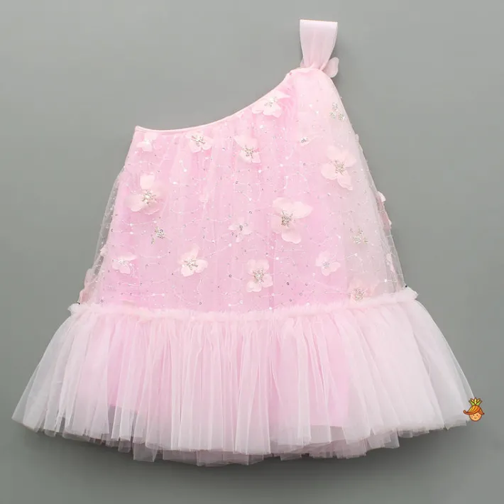 Fashion Pink Embroidered And Artificial Butterflies Embellished Dress Dresses & Sets | Dresses