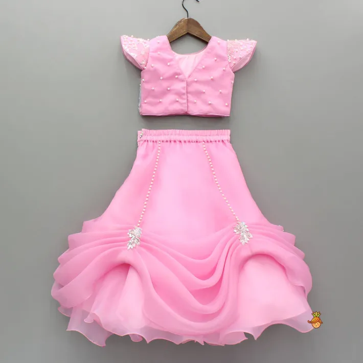 Fashion Pink Embroidered And Embellished Top And Lehenga With Dupatta Ethnic Wear | Lehengas & Ghagras