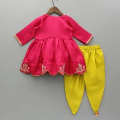 Discount Pink Embroidered Angarkha Style Kurti And Tulip Dhoti Ethnic Wear | Dhotis & Patialas