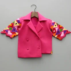 Fashion Pink Embroidered Blazer Jacket Style Top And Pant Dresses & Sets | Sets