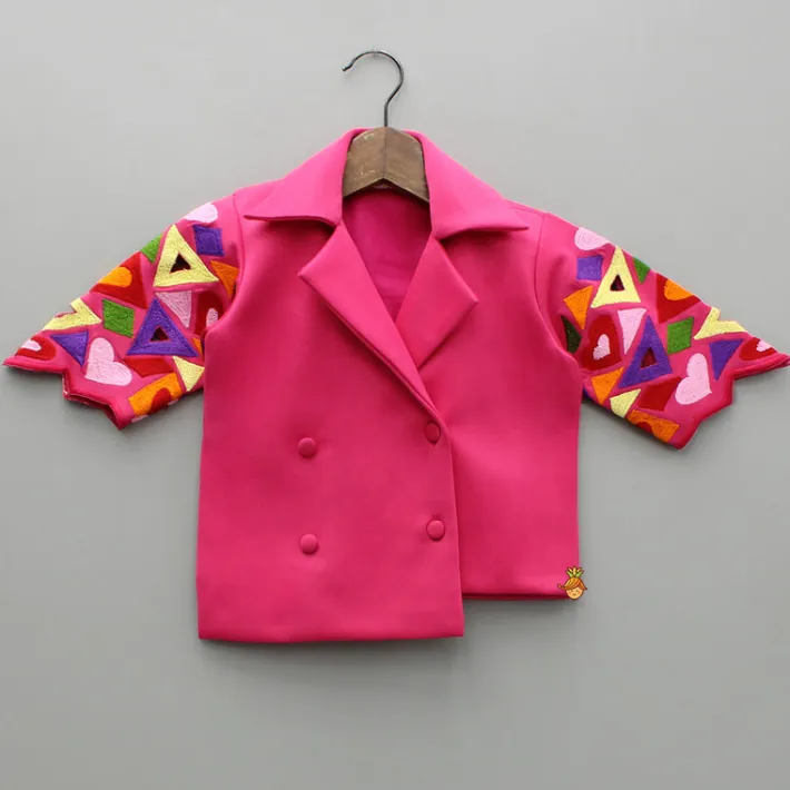 Fashion Pink Embroidered Blazer Jacket Style Top And Pant Dresses & Sets | Sets