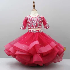 Sale Pink Embroidered Crop Top And Net Layered Lehenga Ethnic Wear | Lehengas & Ghagras