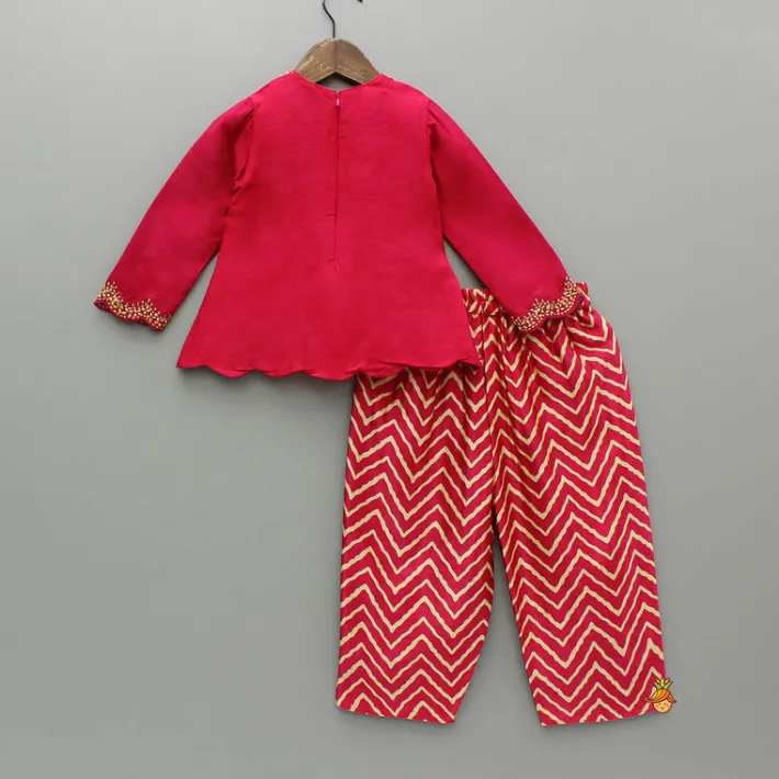 Outlet Pink Embroidered High-Low Top With Printed Dhoti Ethnic Wear | Dhotis & Patialas