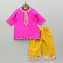 New Pink Embroidered Kurti With Pant And Dupatta Ethnic Wear | Churidars & Salwars