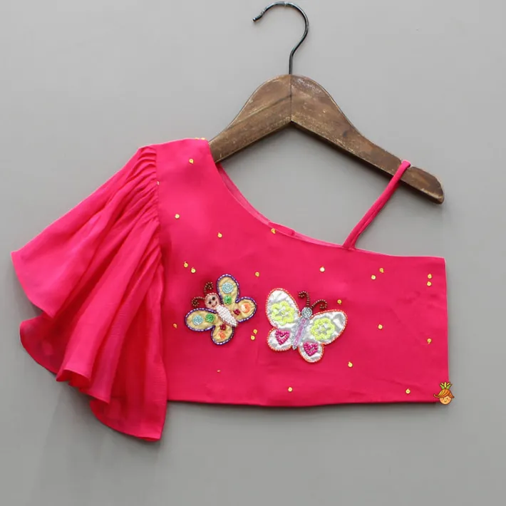 Discount Pink Embroidered One Shoulder Top And Lehenga With Dupatta Ethnic Wear | Lehengas & Ghagras