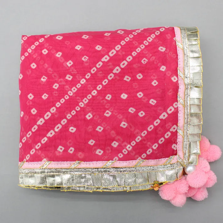 New Pink Embroidered Strappy Top And Palazzo With Bandhani Print Dupatta Ethnic Wear | Palazzos & Shararas