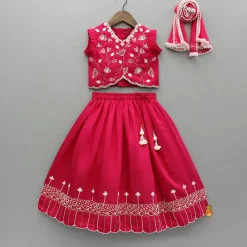 Outlet Pink Embroidered Top And Lehenga With Dupatta Ethnic Wear | Lehengas & Ghagras