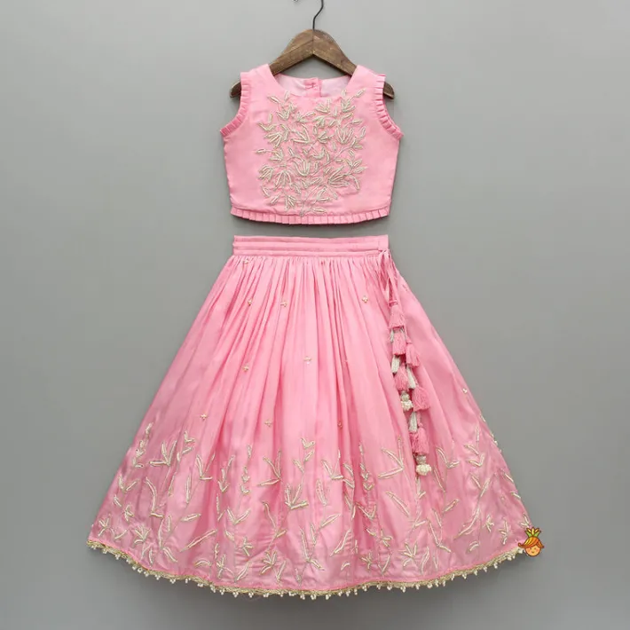 Hot Pink Embroidered Top And Lehenga Twinning Sets | Ethnic Wear