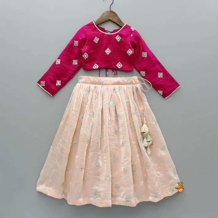 Outlet Pink Embroidered Top And Lehenga Ethnic Wear | Lehengas & Ghagras