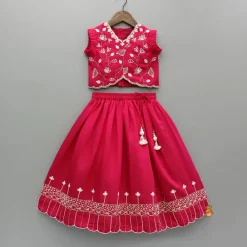Outlet Pink Embroidered Top And Lehenga With Dupatta Ethnic Wear | Lehengas & Ghagras