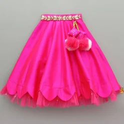 Hot Pink Embroidered Top And Scalloped Hem Lehenga With Dupatta Ethnic Wear | Lehengas & Ghagras