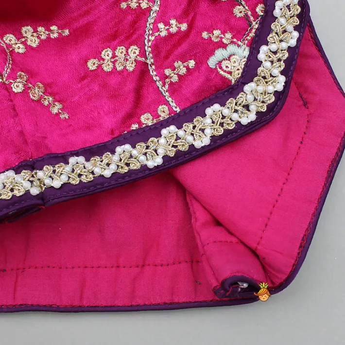 Best Pink Embroidered Top And Green Lehenga With Dupatta And Matching Potli Bag Ethnic Wear | Lehengas & Ghagras