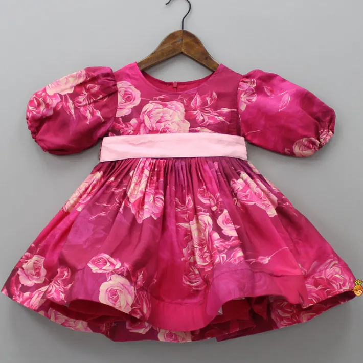 Discount Pink Floral Balloon Sleeves Dress Dresses & Sets | Dresses