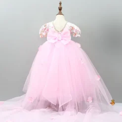 Outlet Pink Floral Printed And Pearl Detailed Gown With Detachable Trail Dresses & Sets | Gowns