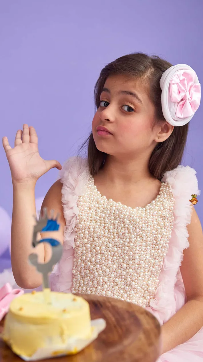 Online Pink Frilled Flared Dress With Detachable Bow And Trail With Head Band Dresses & Sets | Dresses