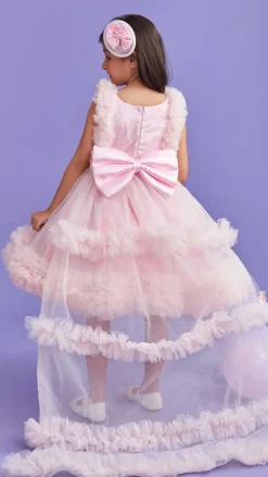 Online Pink Frilled Flared Dress With Detachable Bow And Trail With Head Band Dresses & Sets | Dresses