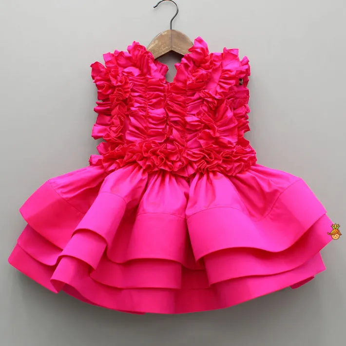 Fashion Pink Frills Enhanced Layered Dress Dresses & Sets | Dresses