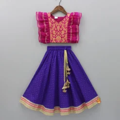 Hot Pink Frilly Brocade Top And Sparkling Lehenga Ethnic Wear | Lehengas & Ghagras
