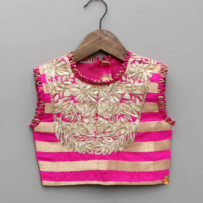 Hot Pink Gota Lace Embroidered Top And Lehenga Ethnic Wear | Lehengas & Ghagras