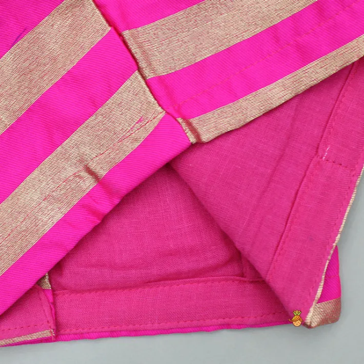 Hot Pink Gota Lace Embroidered Top And Lehenga Ethnic Wear | Lehengas & Ghagras