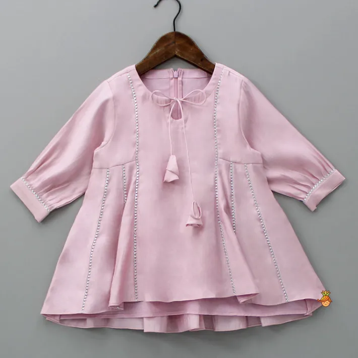 Online Pink Gota Lace Work Kurti With Matching Palazzo Ethnic Wear | Palazzos & Shararas