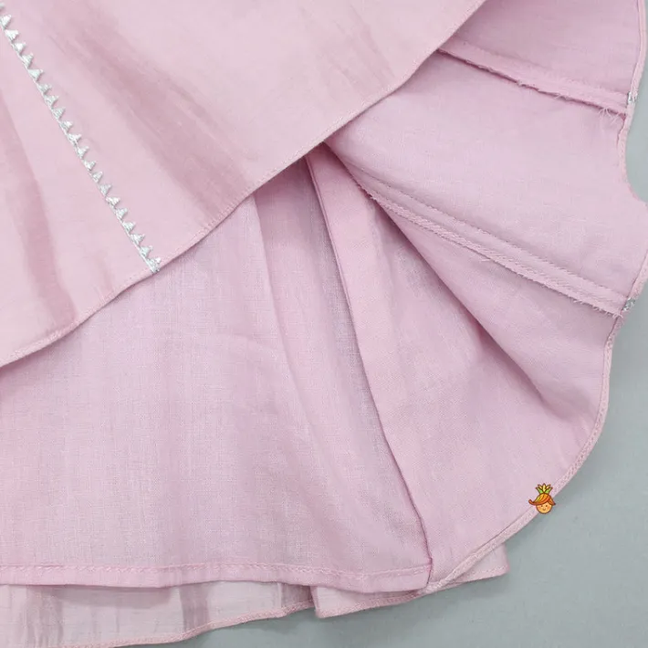 Online Pink Gota Lace Work Kurti With Matching Palazzo Ethnic Wear | Palazzos & Shararas