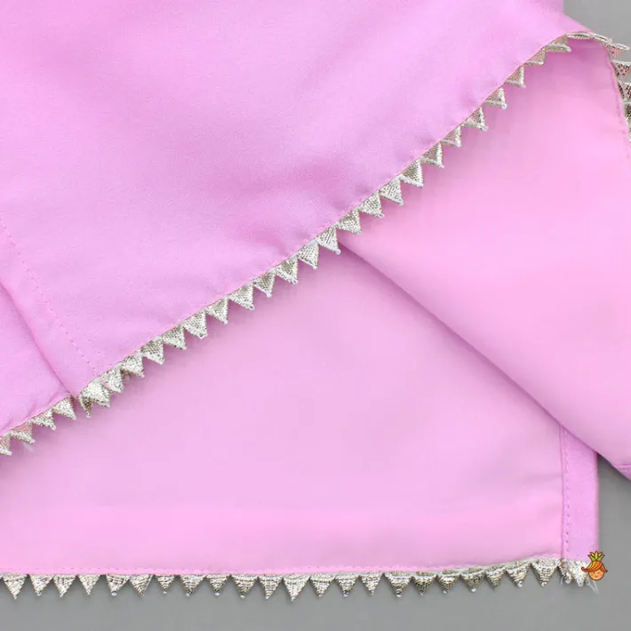 Fashion Pink Gota Lace Work Kurti And Salwar With Matching Dupatta Ethnic Wear | Churidars & Salwars