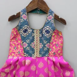 Hot Pink Halterneck Dhoti Style Printed Jumpsuit Ethnic Wear | Kurtis & Jumpsuits