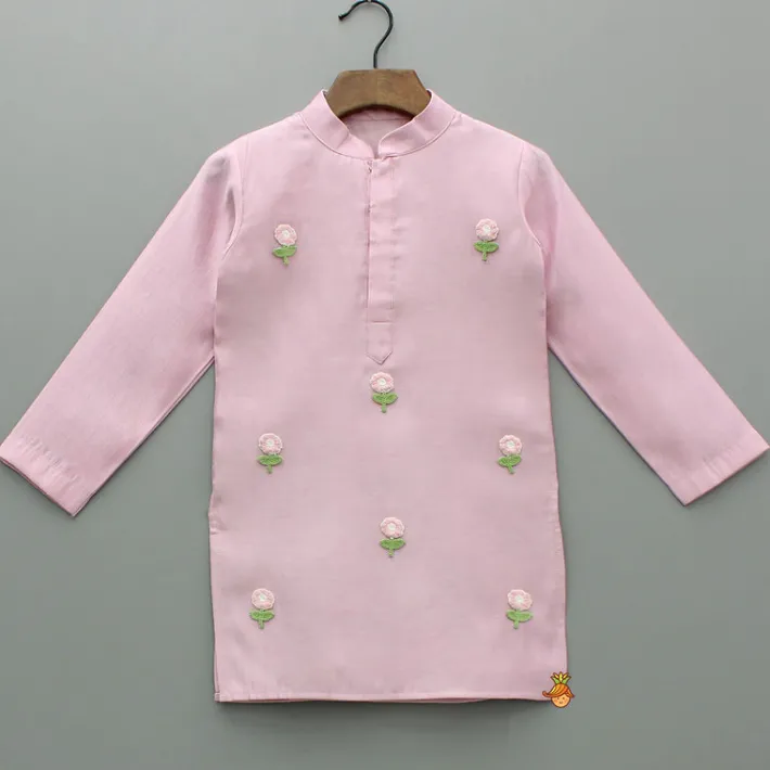 Best Pink Kurta With Embroidered Flower Applique And Pant BOY Indian Ethnic Wear | Ethnic Sets