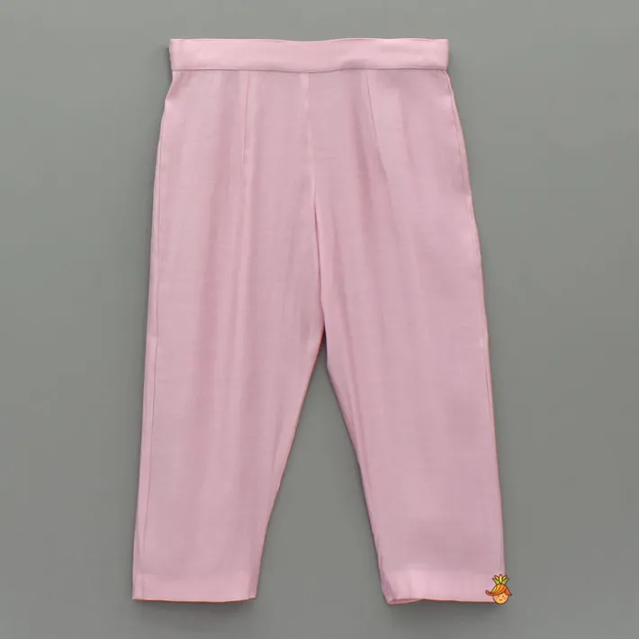Best Pink Kurta With Embroidered Flower Applique And Pant BOY Indian Ethnic Wear | Ethnic Sets