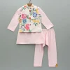 Sale Pink Kurta With Hand Embroidered Floral Printed Jacket And Pyjama BOY Indian Ethnic Wear | Ethnic Sets