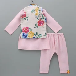 New Pink Kurta With Hand Embroidered Floral Printed Jacket And Pyjama BOY Indian Ethnic Wear | Ethnic Sets