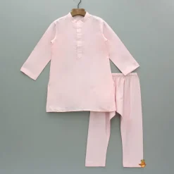 Sale Pink Kurta With Hand Embroidered Floral Printed Jacket And Pyjama BOY Indian Ethnic Wear | Ethnic Sets