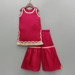 Sale Pink Lace Work Kurti And Sharara With Matching Net Dupatta Ethnic Wear | Palazzos & Shararas