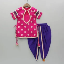 Online Pink Lace Work Kurti And Tulip Dhoti With Dupatta Ethnic Wear | Dhotis & Patialas