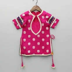 Online Pink Lace Work Kurti And Tulip Dhoti With Dupatta Ethnic Wear | Dhotis & Patialas