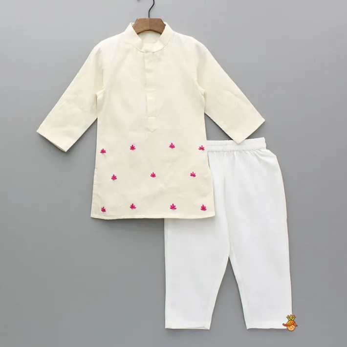 Fashion Pink Lotus Embroidered Kurta And Pyjama BOY Indian Ethnic Wear | Ethnic Sets