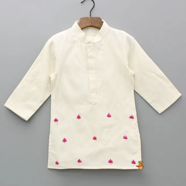 Fashion Pink Lotus Embroidered Kurta And Pyjama BOY Indian Ethnic Wear | Ethnic Sets