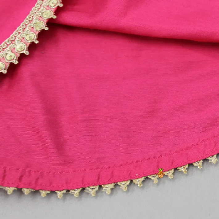 Fashion Pink Mirror Work Top With Inner And Ikat Printed Lehenga With Dupatta Twinning Sets | Ethnic Wear