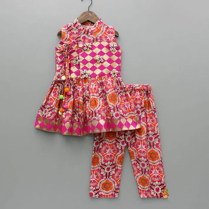 Fashion Pink Multicolour Printed Angarkha Style Kurta And Pyjama BOY Indian Ethnic Wear | Ethnic Sets