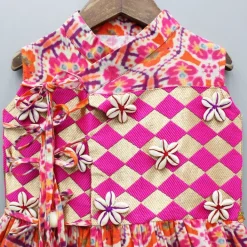 Fashion Pink Multicolour Printed Angarkha Style Kurta And Pyjama BOY Indian Ethnic Wear | Ethnic Sets